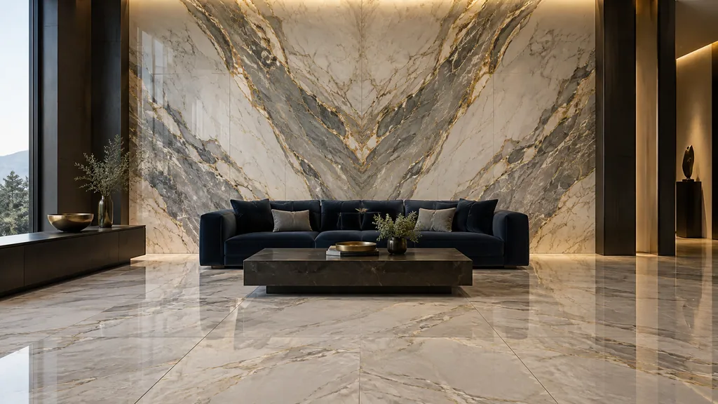 AI design inspiration: large-format porcelain slab interior